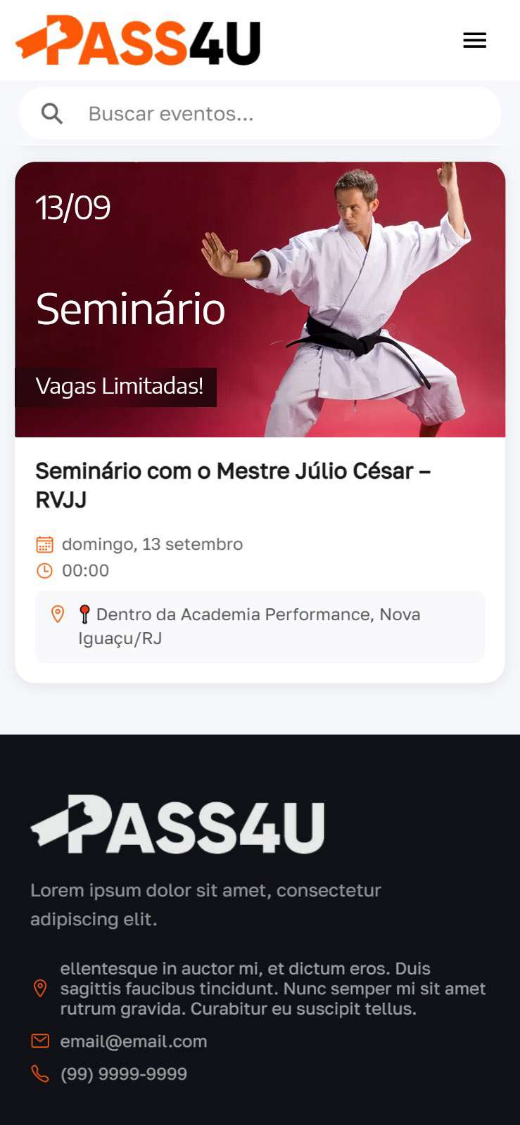 Página de evento pronta para vender ingressos